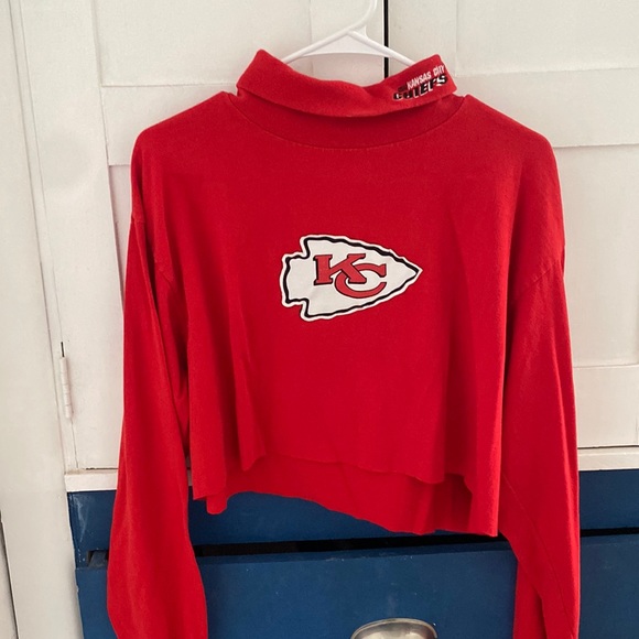 NFL Tops - Red Kansas City cheif s cropped red long sleeve turtleneck